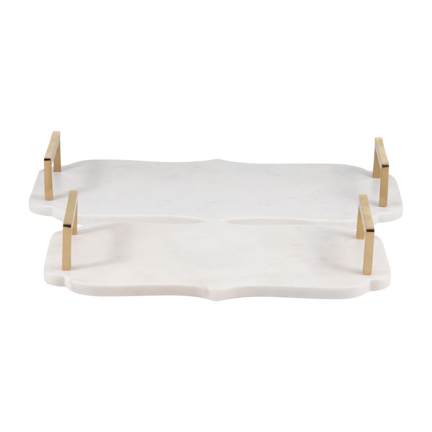 Sagebrook - 15"/18" Marble Accent Trays (Set Of 2) in White