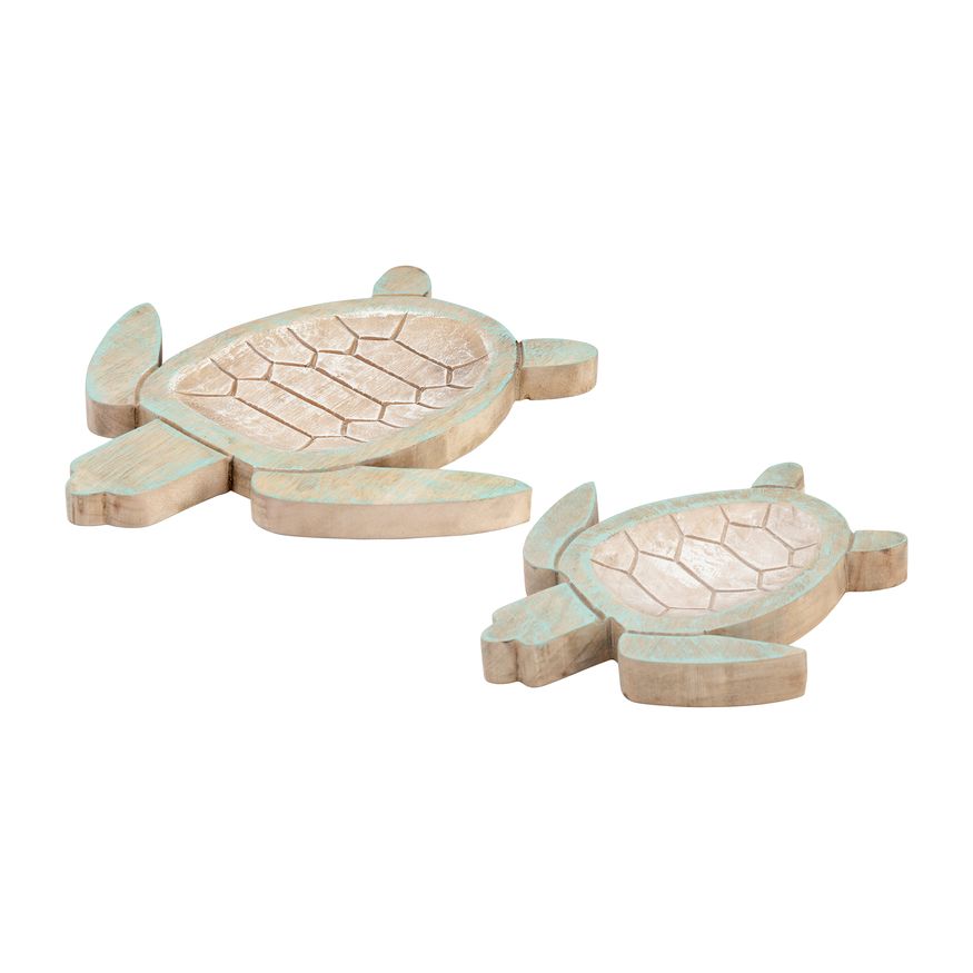 Sagebrook - 10"/14" Wood Tortoise (Set Of 2) in Multi