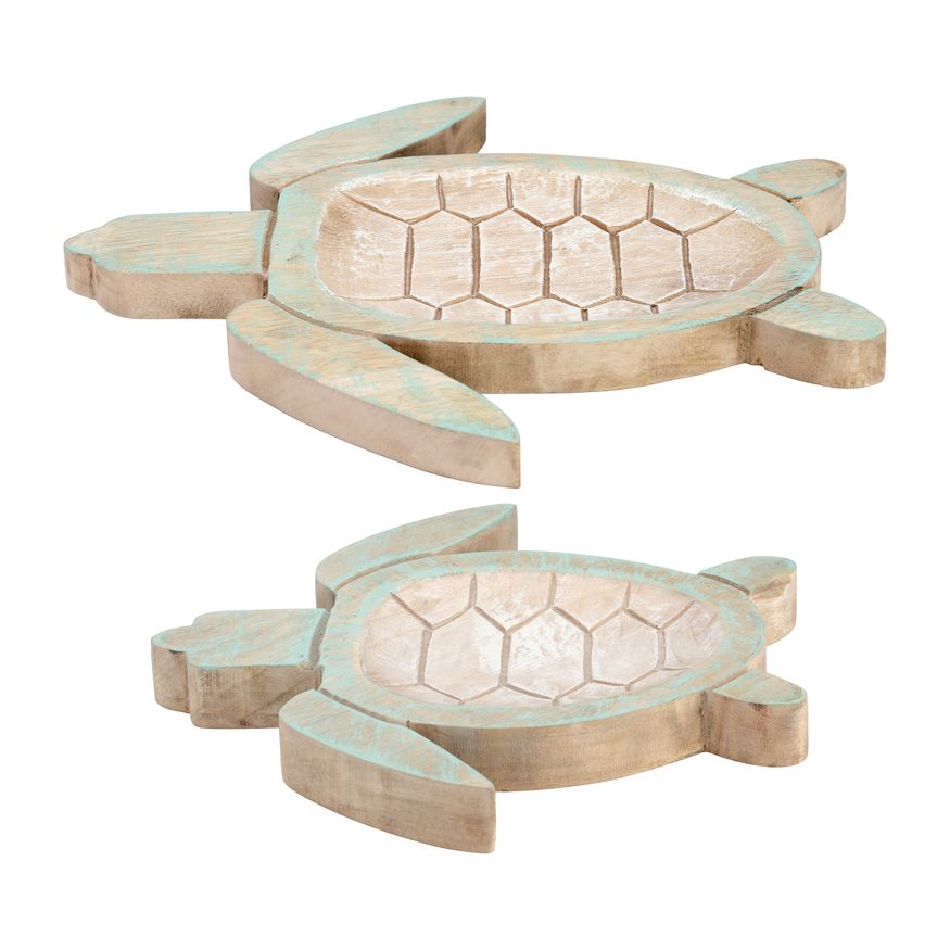 Sagebrook - 10"/14" Wood Tortoise (Set Of 2) in Multi