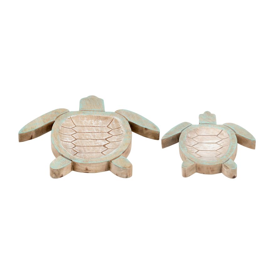 Sagebrook - 10"/14" Wood Tortoise (Set Of 2) in Multi