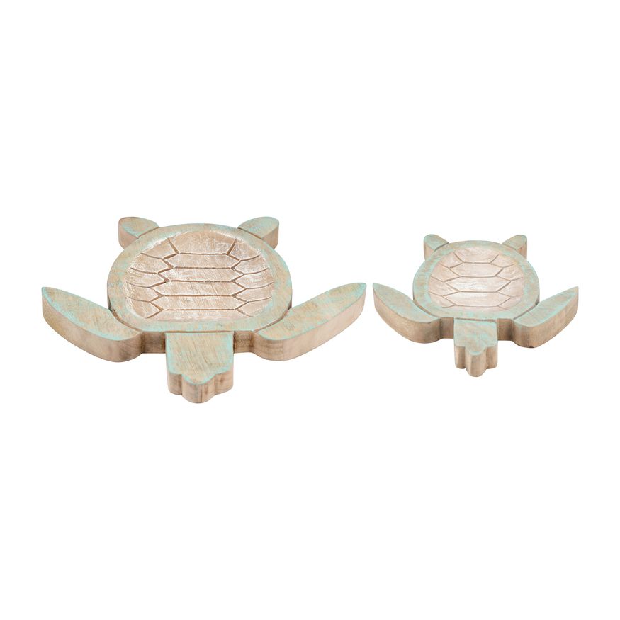 Sagebrook - 10"/14" Wood Tortoise (Set Of 2) in Multi