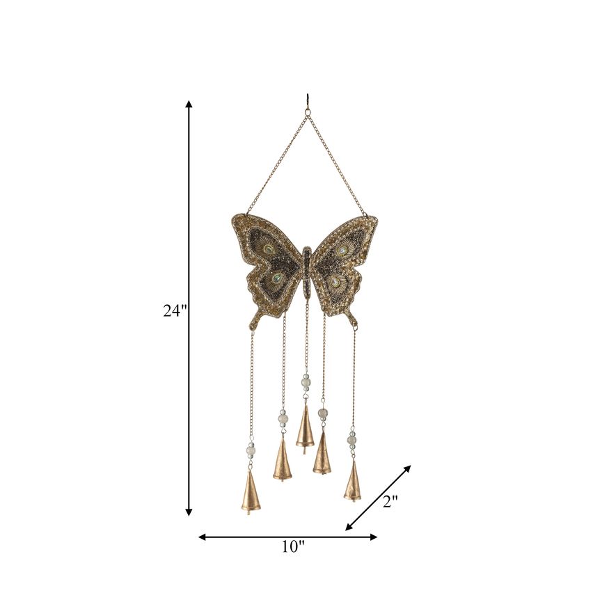 Sagebrook - 24" Metal Mosaic Butterfly Chime in Gold