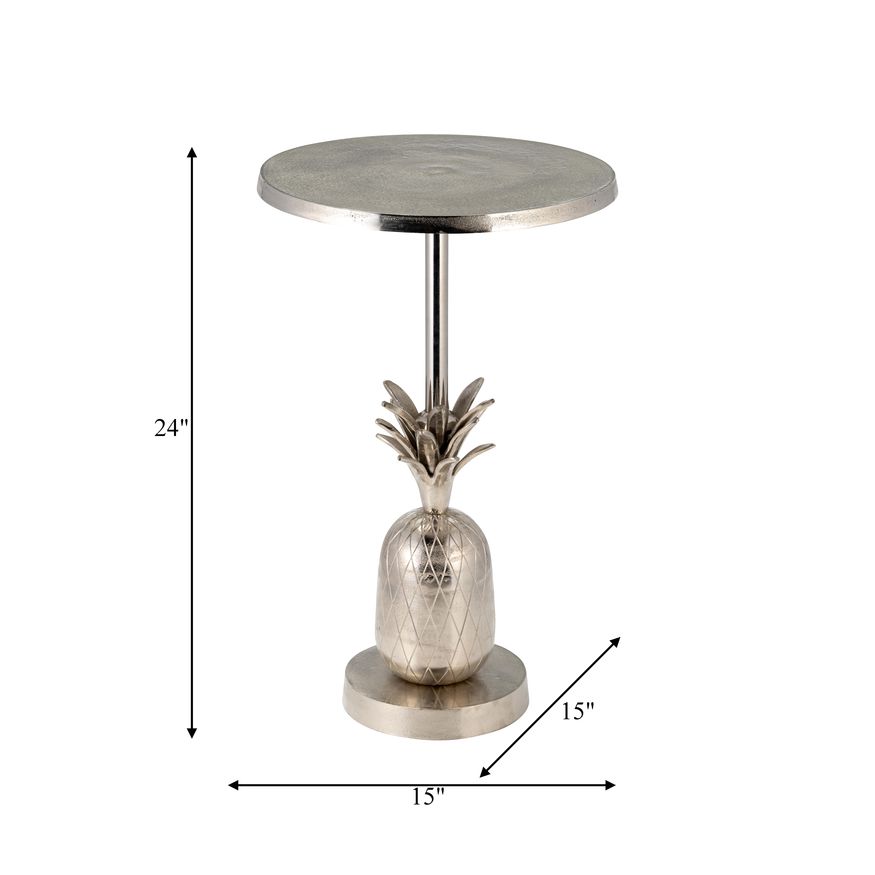 Sagebrook 15"/24" Metal Silver Pineapple Side Table - Silver