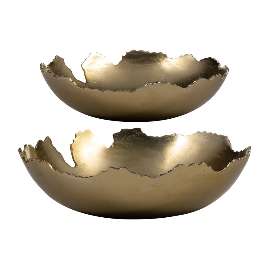 Sagebrook 16" Metal Live Edge Bowl (Set Of 2) - Gold