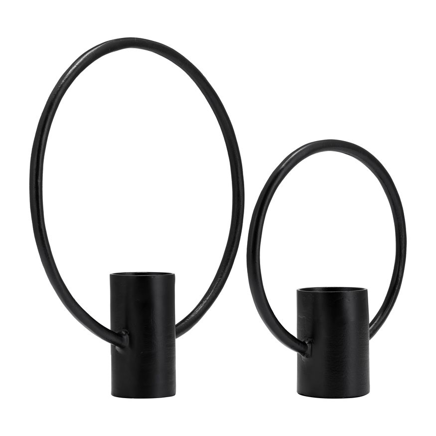 Sagebrook - 13"/19" Metal Full Circle Tea Light Stands (Set of 2) in Black