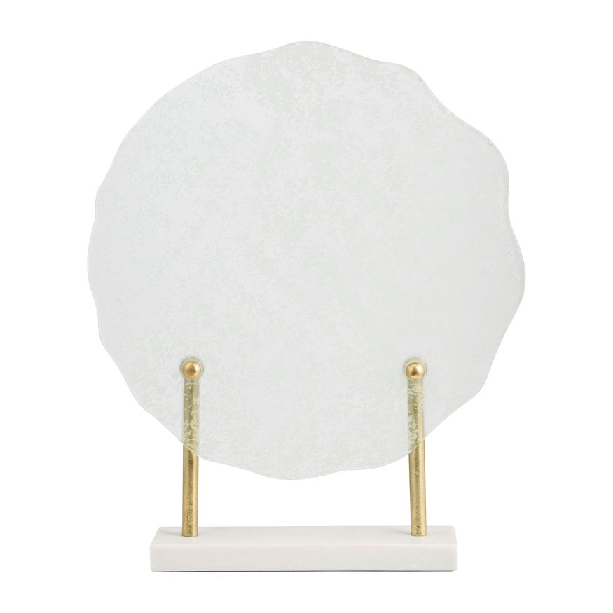 Sagebrook - 21" Metal Speckled Glass Disc On Marble Stand in White