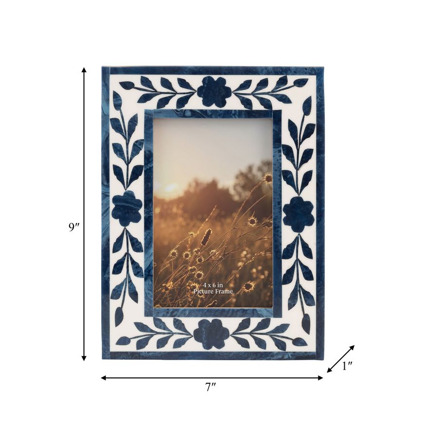 Sagebrook - 4"x6" Resin Blue Petals Photo Frame in White/Blue
