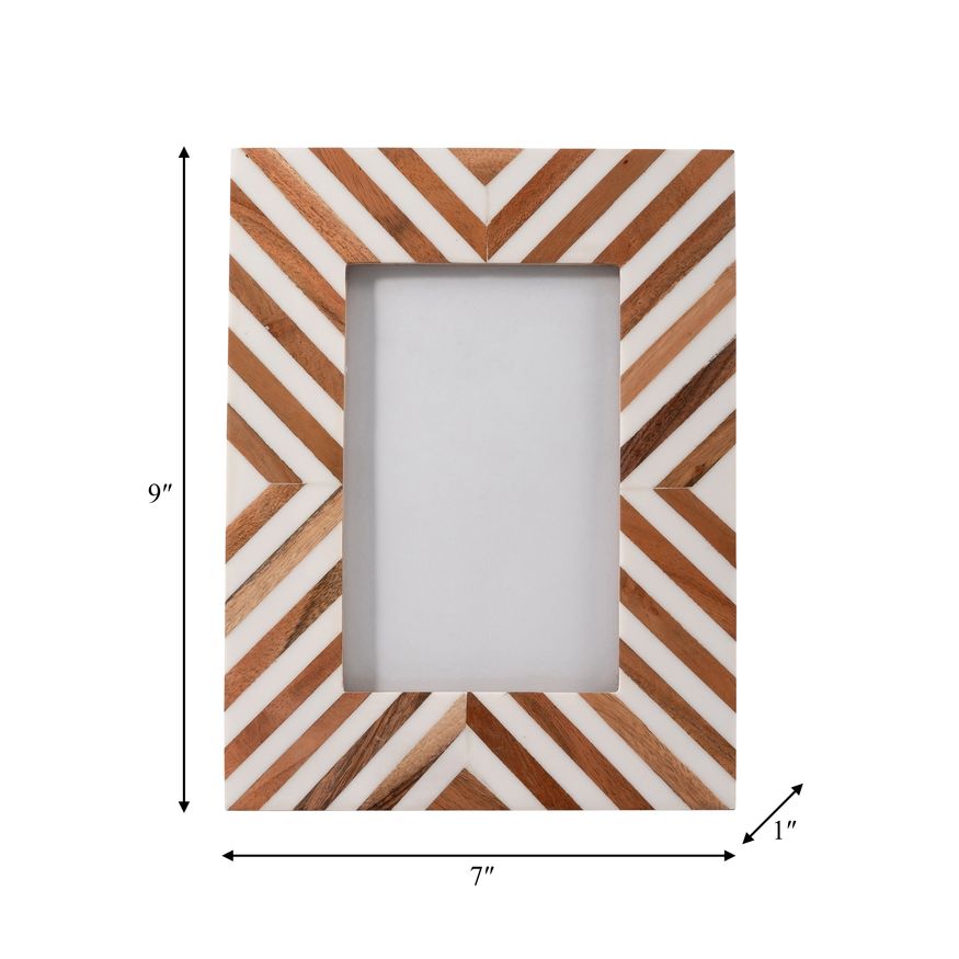 Sagebrook - 4"x6" Resin Herringbone Lines Photo Frame in White/Wood