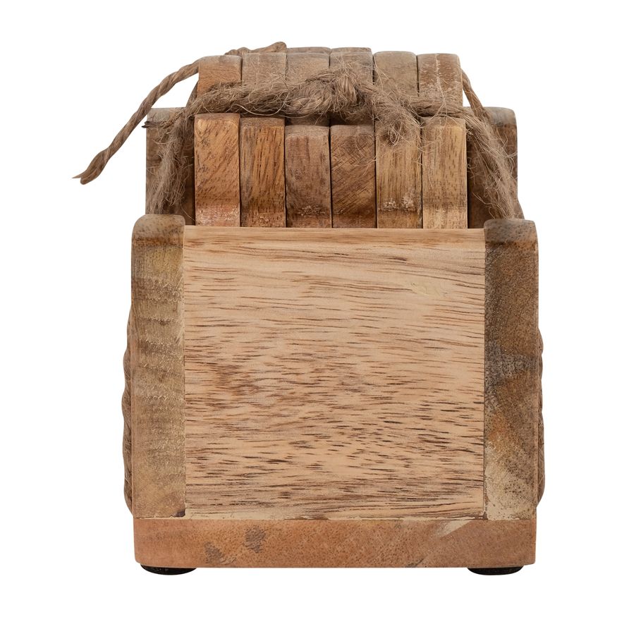 Sagebrook - Wood Cat Face Coasters With Stand (Set Of 6) in Natural