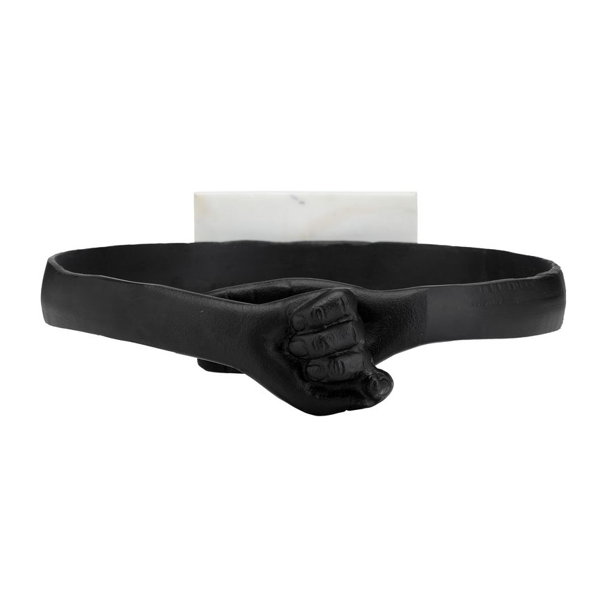 Sagebrook - 15" Metal Hand Ring On Base Sculpture in Black/White