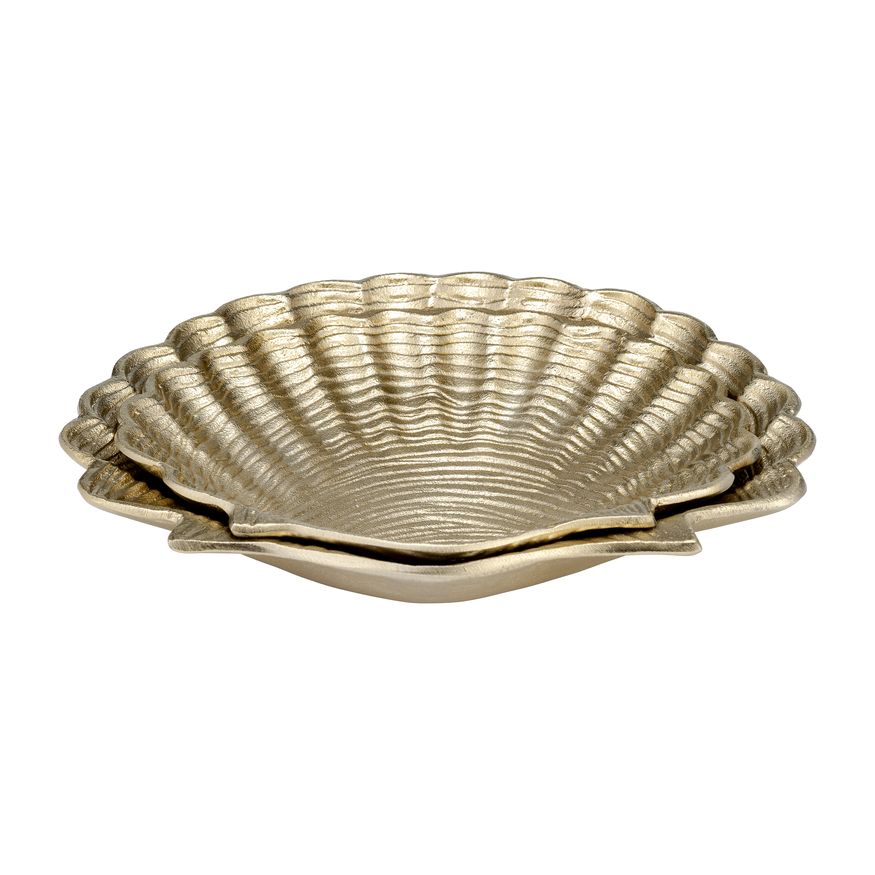 Sagebrook - 10"/12" Metal Flat Shell Dish (Set Of 2) in Champagne