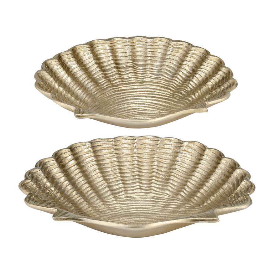 Sagebrook - 10"/12" Metal Flat Shell Dish (Set Of 2) in Champagne