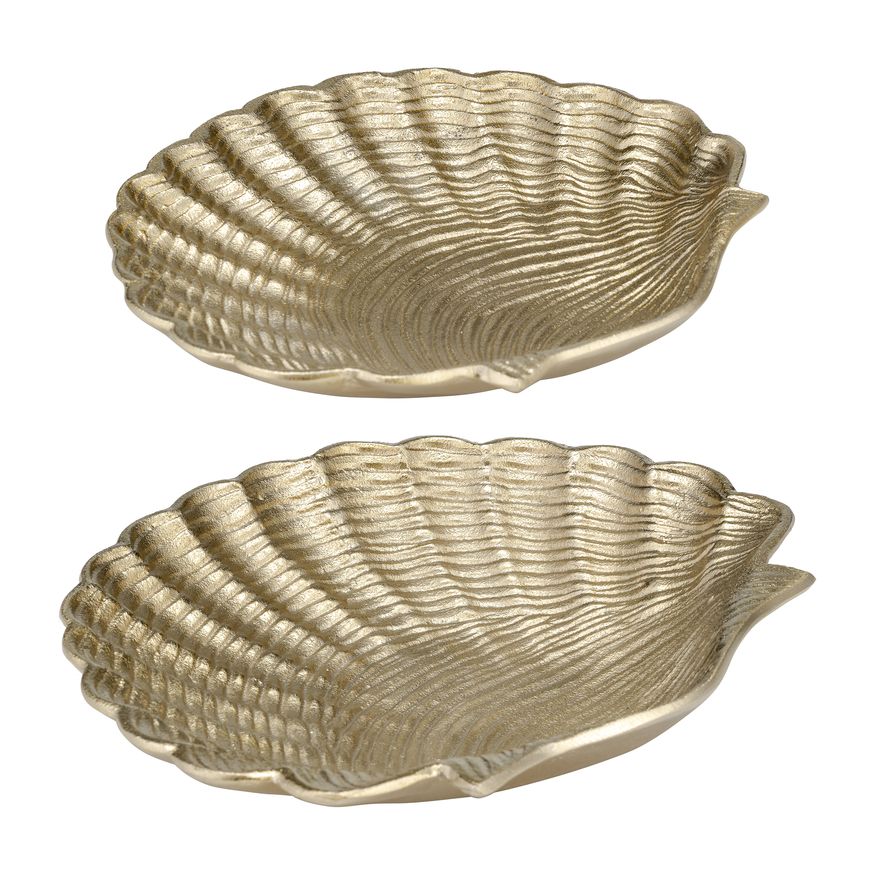Sagebrook - 10"/12" Metal Flat Shell Dish (Set Of 2) in Champagne