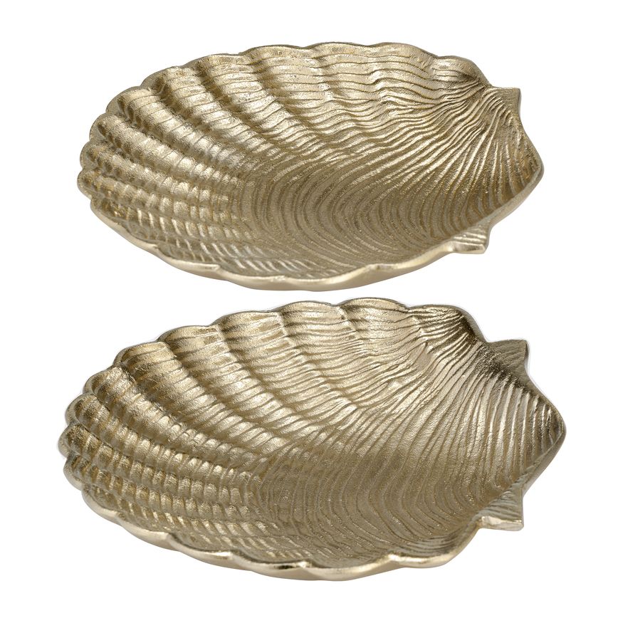 Sagebrook - 10"/12" Metal Flat Shell Dish (Set Of 2) in Champagne