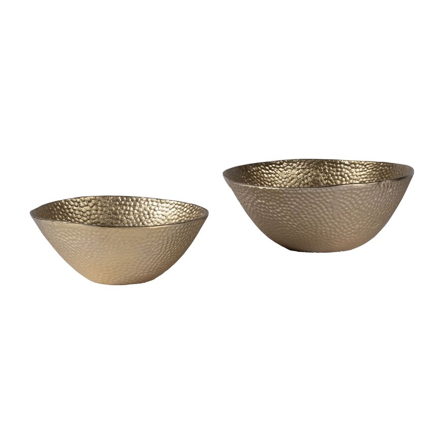 Sagebrook - 11"/13" Metal Round Hammered Bowls (Set Of 2) in Champagne