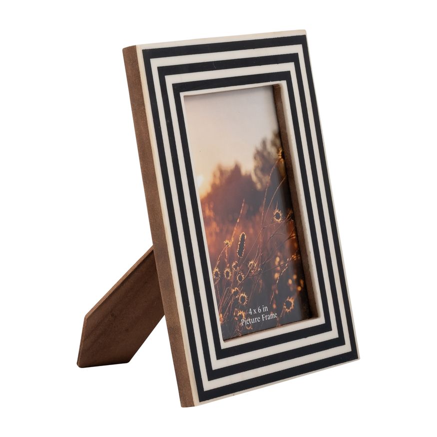 Sagebrook 4"x6" Resin Dimensional Lines Photo Frame - Black/White