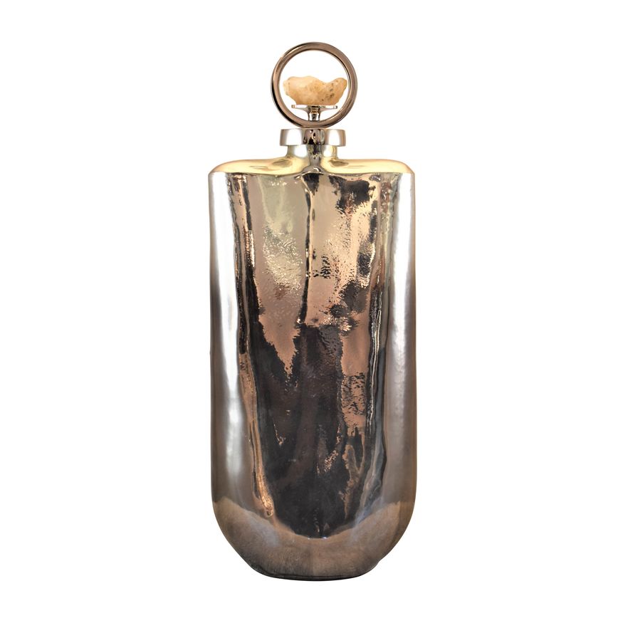 Sagebrook - 16" Glass Metallic Bottle With Stone Top