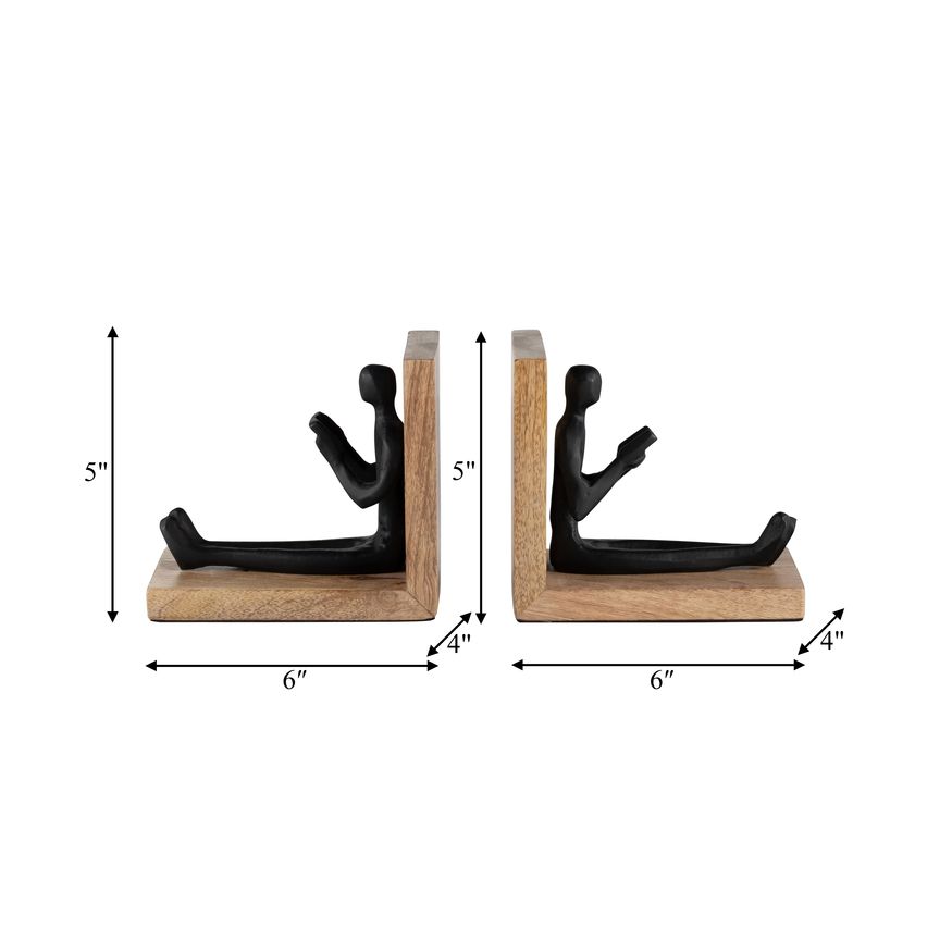 Sagebrook - 6" Wood Man Reading Bookends (Set Of 2) in Brown/Black