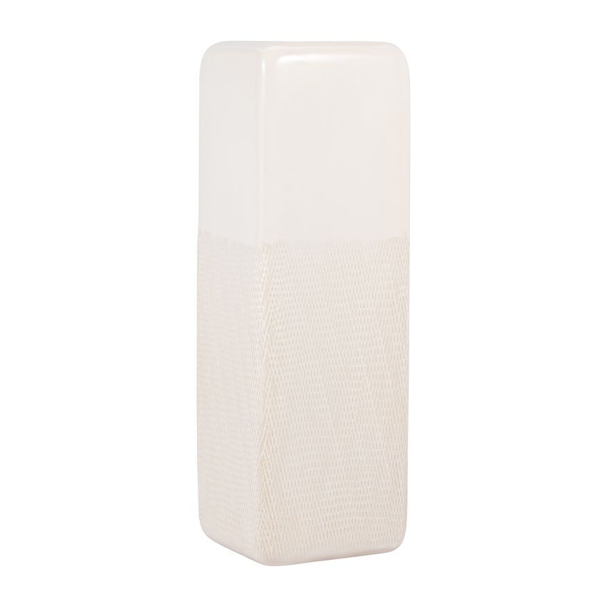 Sagebrook 18" Ceramic Squared Grooved Vase - Ivory