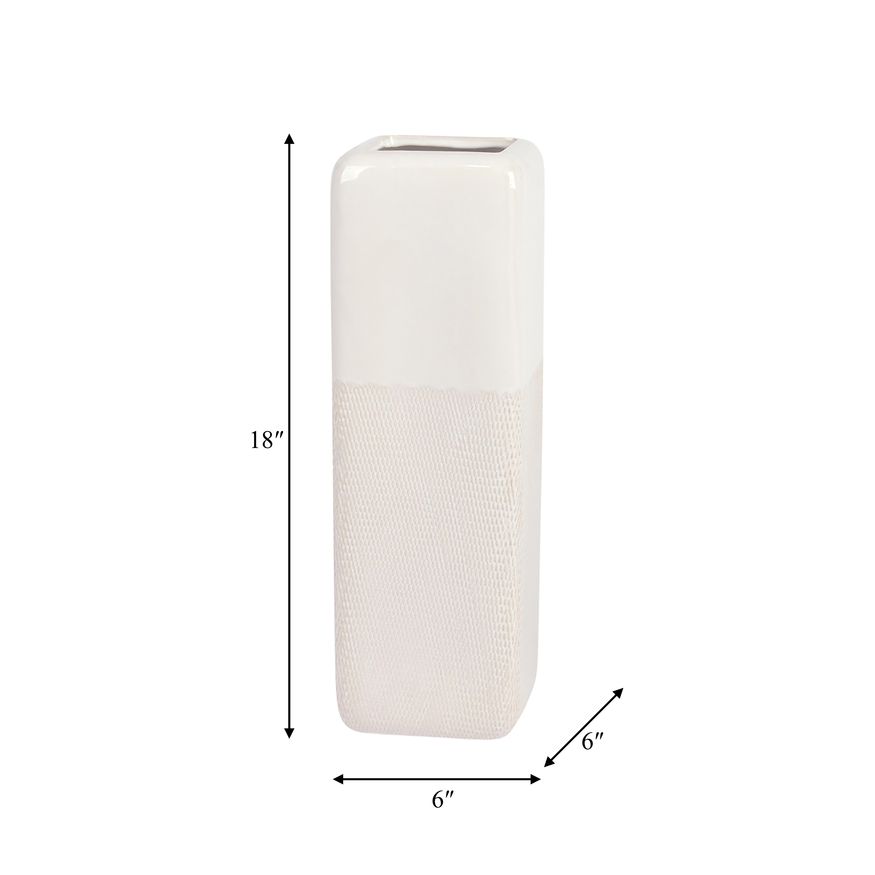 Sagebrook 18" Ceramic Squared Grooved Vase - Ivory