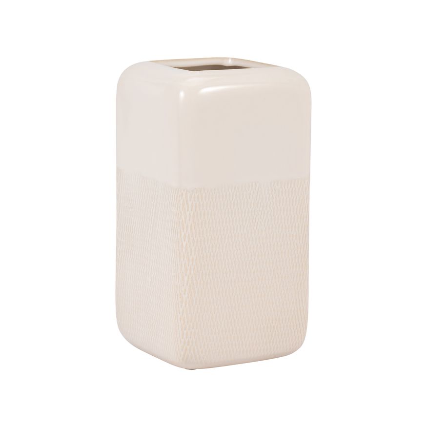 Sagebrook 10" Ceramic Squared Grooved Vase - Ivory