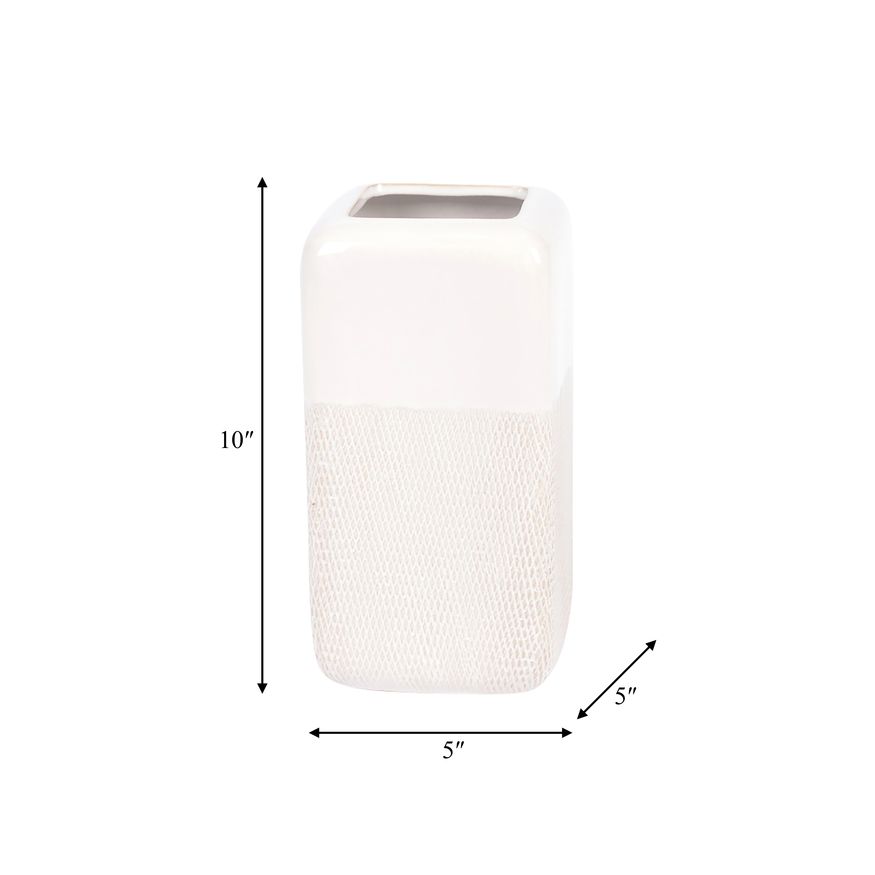 Sagebrook 10" Ceramic Squared Grooved Vase - Ivory