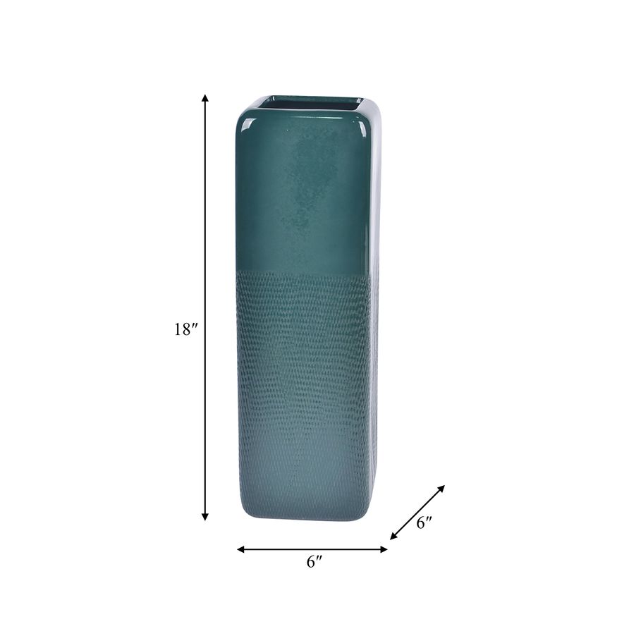 Sagebrook 18" Ceramic Squared Grooved Vase - Forest Green
