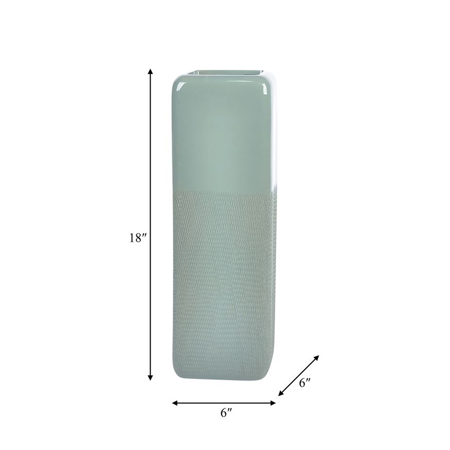 Sagebrook 18" Ceramic Squared Grooved Vase - Cucumber