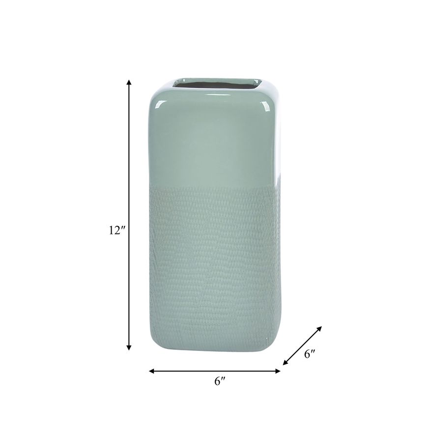 Sagebrook 12" Ceramic Squared Grooved Vase - Cucumber