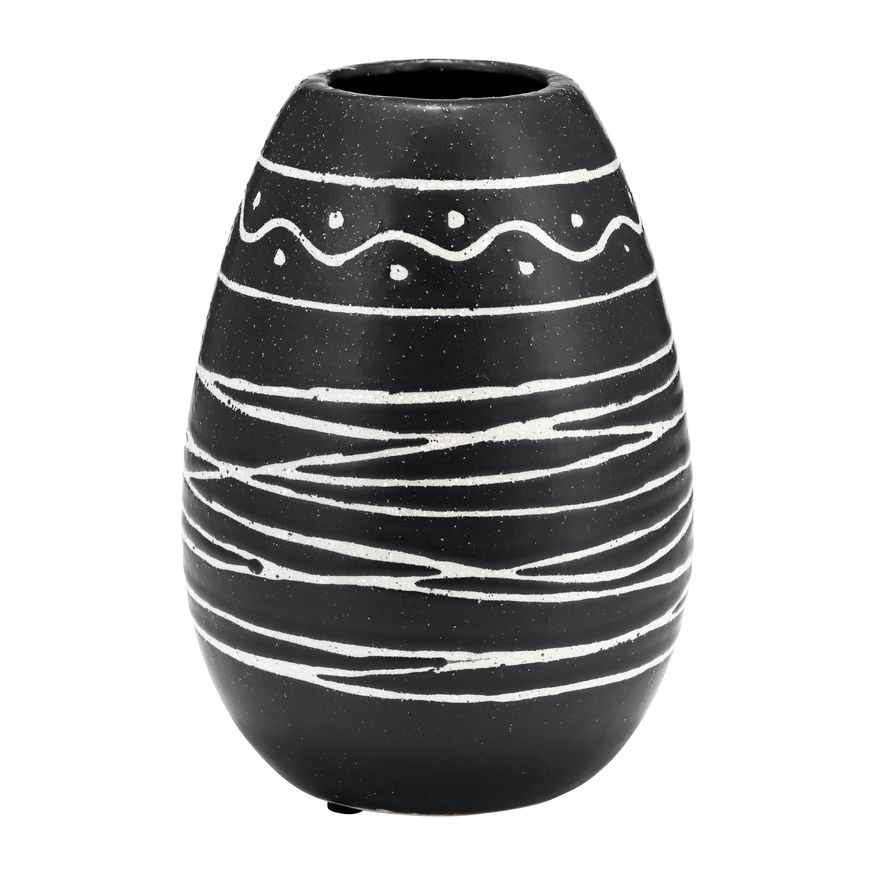 Sagebrook - 8" Ceramic Tribal Vase in Black/White