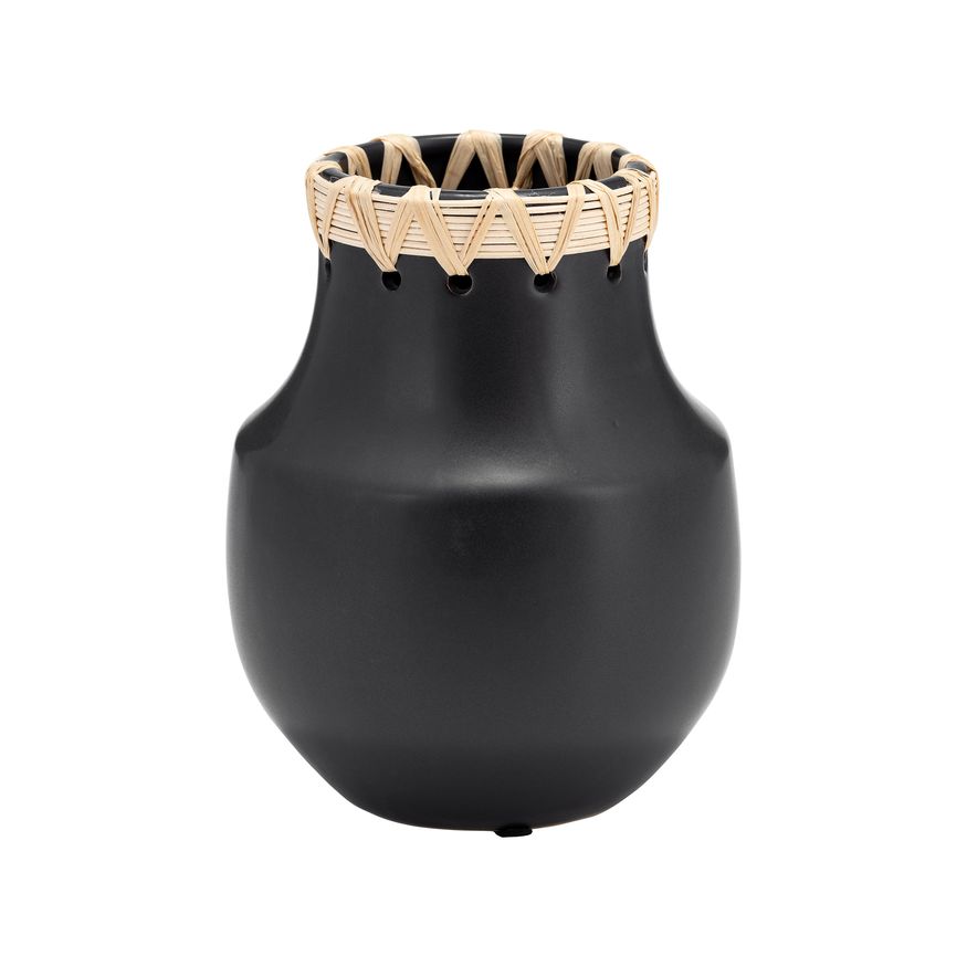 Sagebrook 7" Ceramic Vase With Weaving - Black