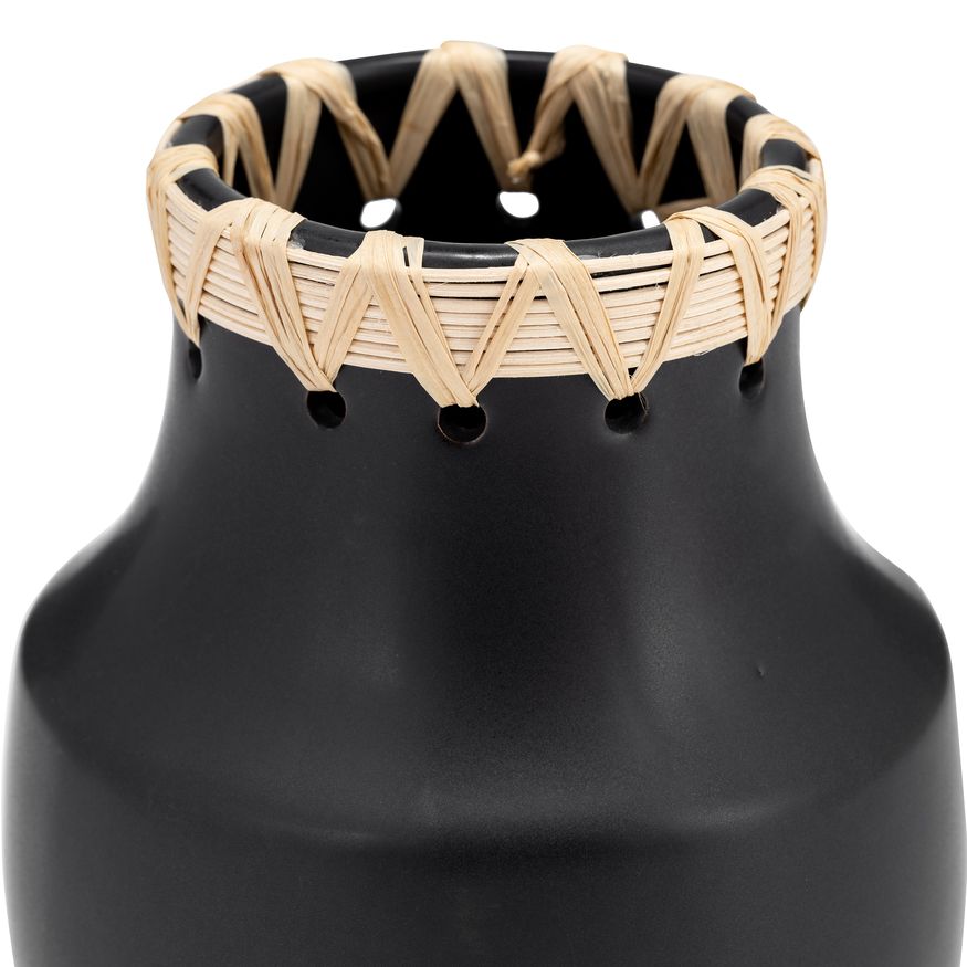 Sagebrook 7" Ceramic Vase With Weaving - Black