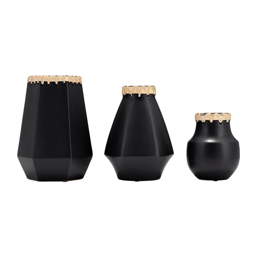 Sagebrook 7" Ceramic Vase With Weaving - Black