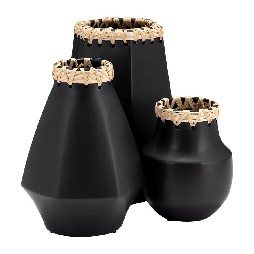 Sagebrook 7" Ceramic Vase With Weaving - Black