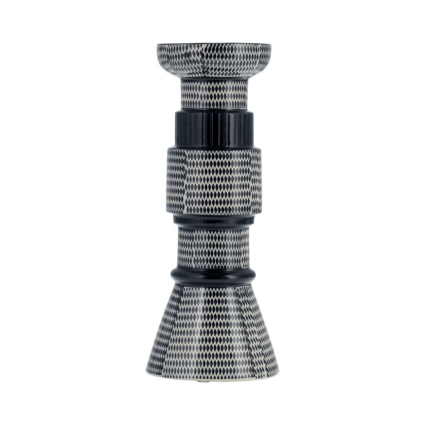 Sagebrook 12" Ceramic Dotted Pillar Candle Holder - Navy Blue/Cotton