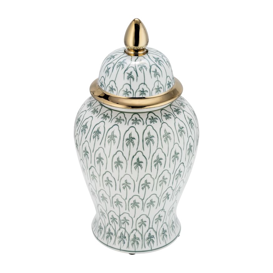 Sagebrook 18" Ceramic Temple Jar - Green/Gold