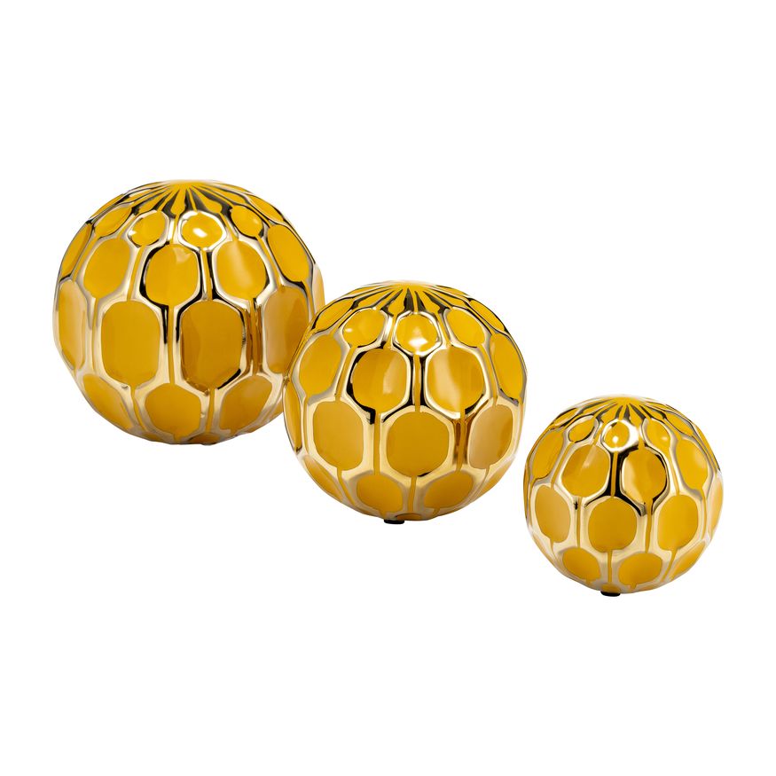 Sagebrook 4"/5"/6" Ceramic Orbs (Set Of 3) - Honey/Gold