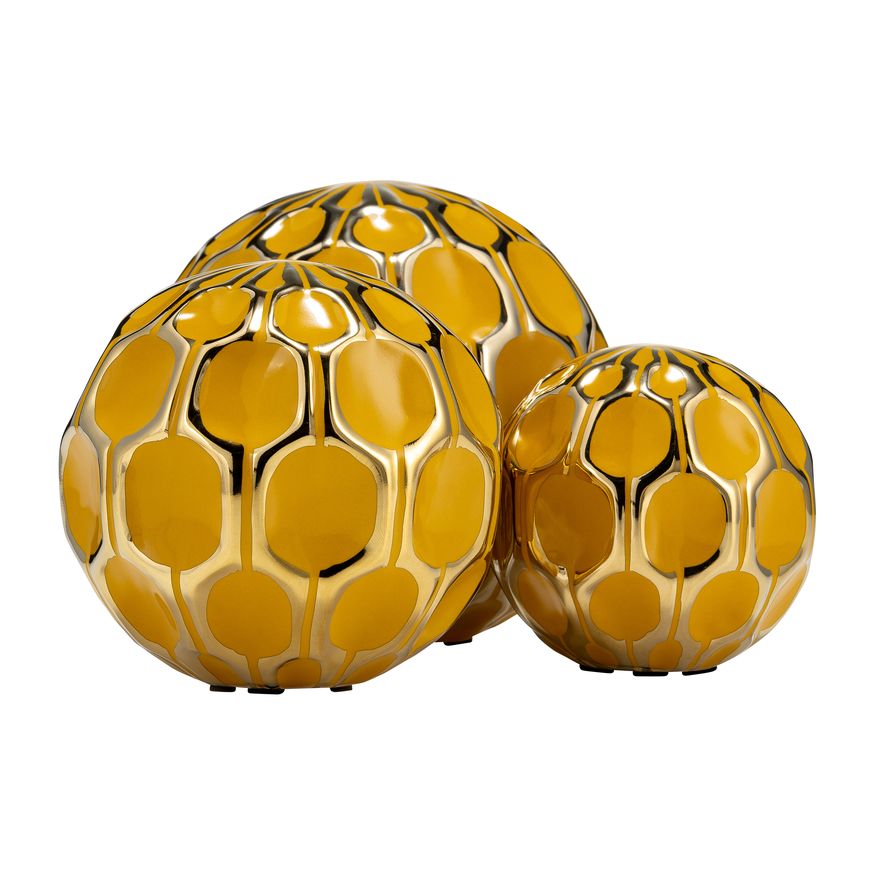 Sagebrook 4"/5"/6" Ceramic Orbs (Set Of 3) - Honey/Gold