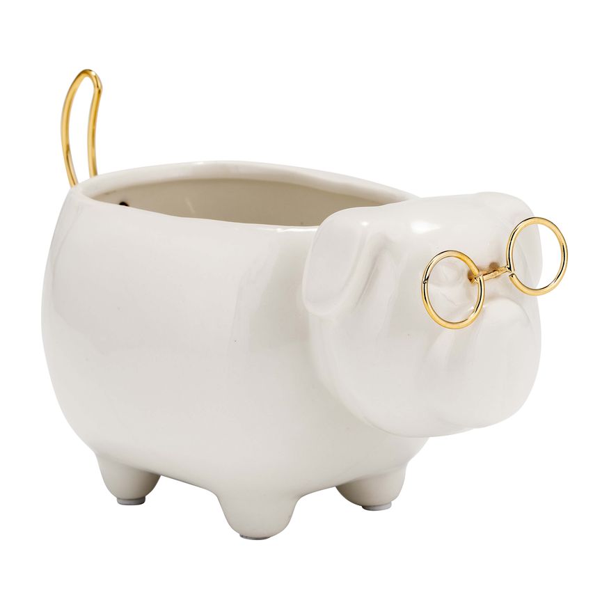 Sagebrook - 7" Ceramic Puppy With Gold Glasses in White
