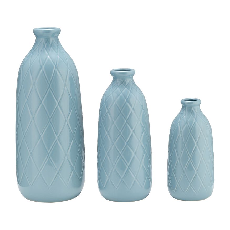 Sagebrook 16" Ceramic Plaid Textured Vase - Cameo Blue