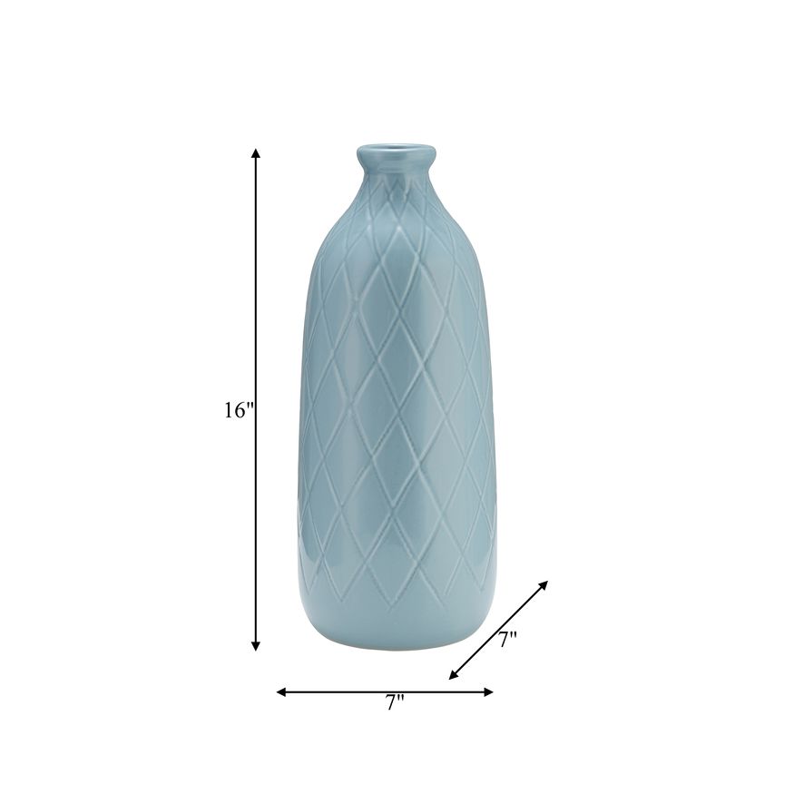 Sagebrook 16" Ceramic Plaid Textured Vase - Cameo Blue