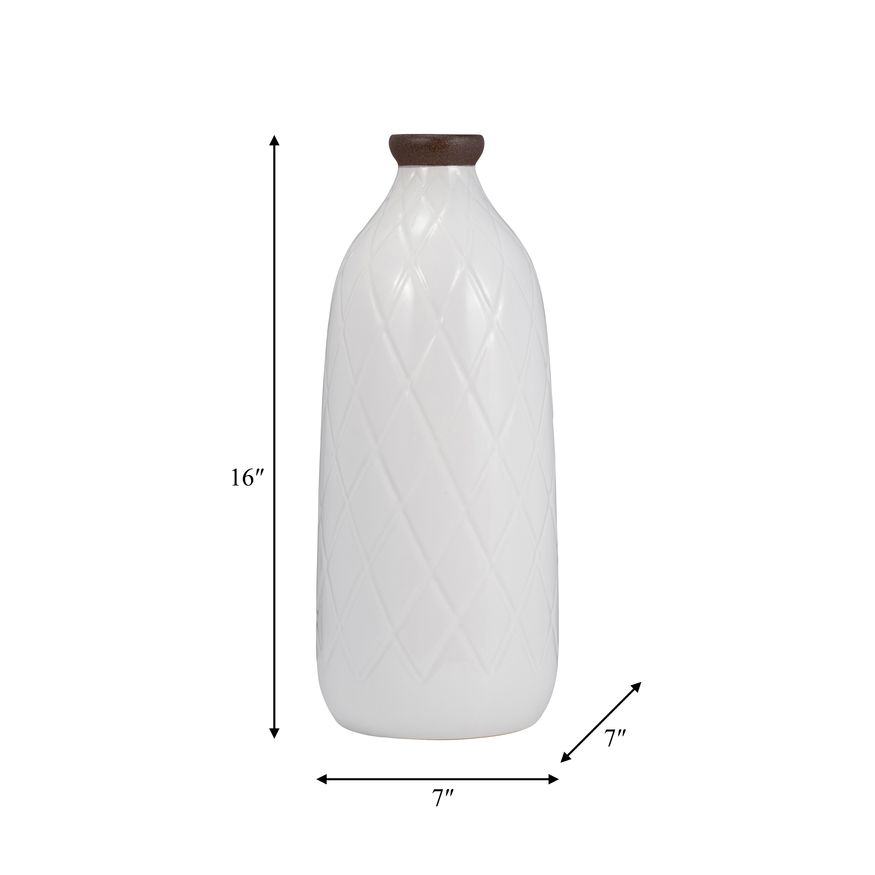 Sagebrook 16" Ceramic Plaid Textured Vase - White