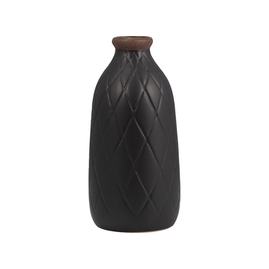 Sagebrook 9" Ceramic Plaid Textured Vase - Black