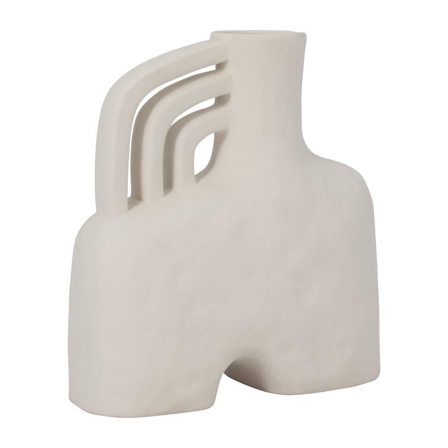 Sagebrook 12" Ceramic Rough Triple Handle Vase - Cotton