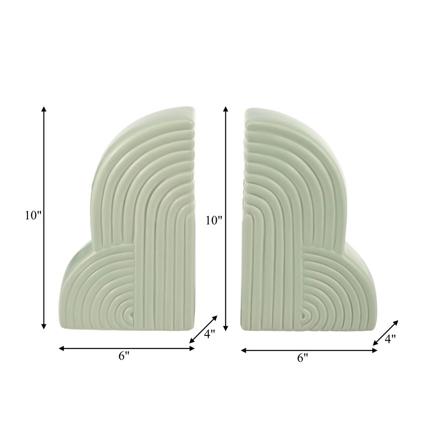 Sagebrook 13"x10" Ceramic Arches Bookends (Set Of 2) - Cucumber