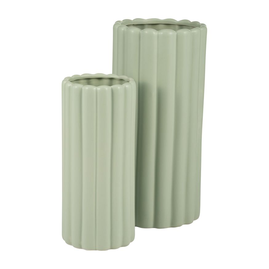 Sagebrook 10"/13" Ceramic Ribbed Vases (Set Of 2) - Cucumber