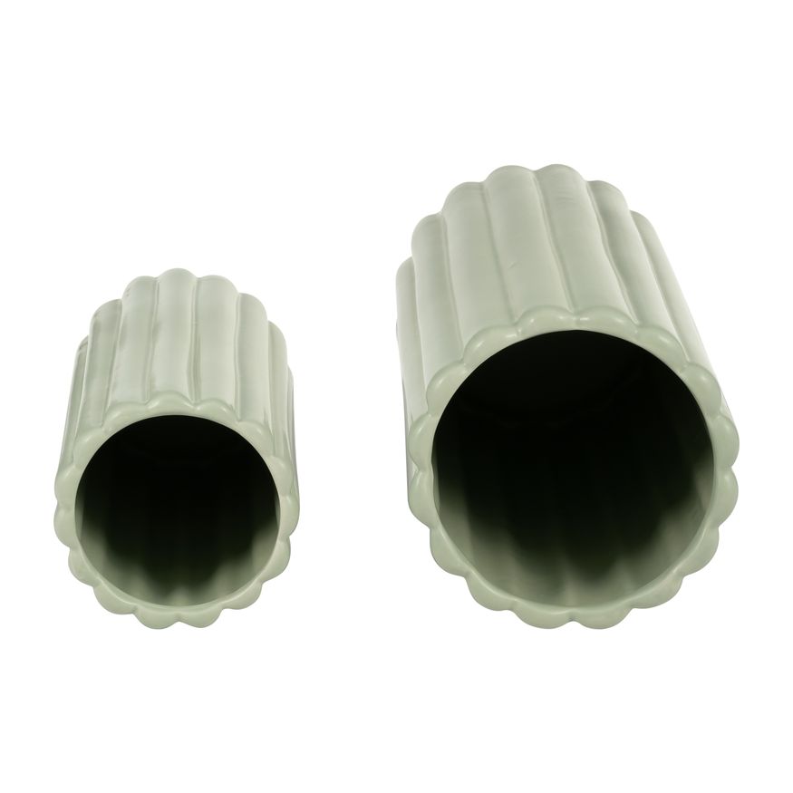 Sagebrook 10"/13" Ceramic Ribbed Vases (Set Of 2) - Cucumber