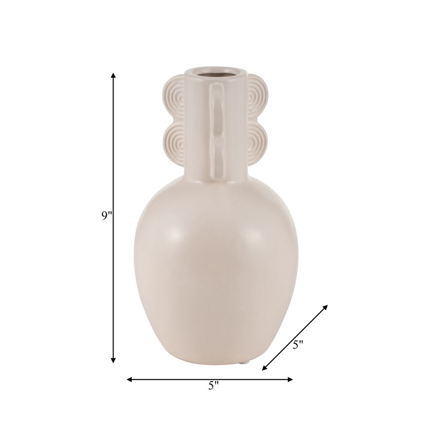 Sagebrook 9" Ceramic Eared Vase - Cotton