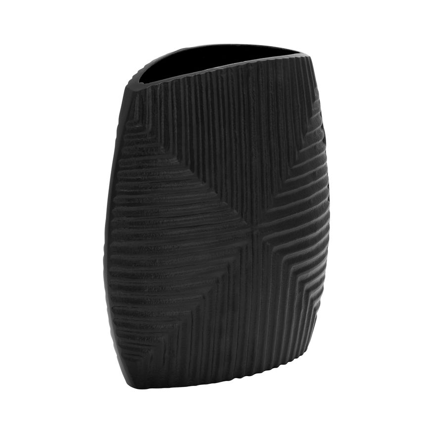 Sagebrook 10" Metal Ribbed Vase - Matte Black