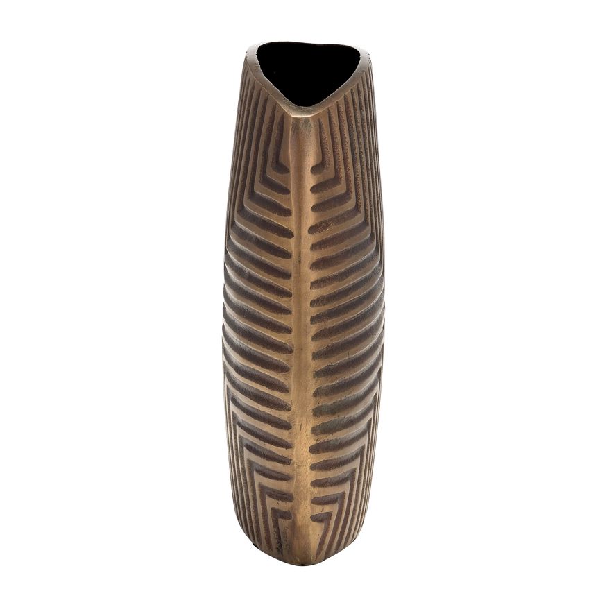 Sagebrook 10" Metal Ribbed Vase - Brass Antique